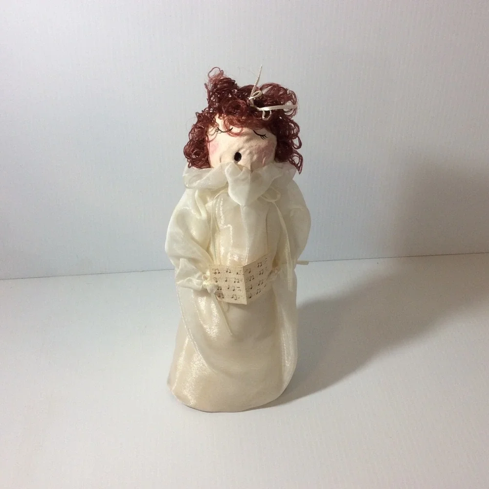 Vintage Standing Singer Choir Paper Mache Head Christmas Tree Topper Red Hair